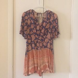 Patterned romper with tie back